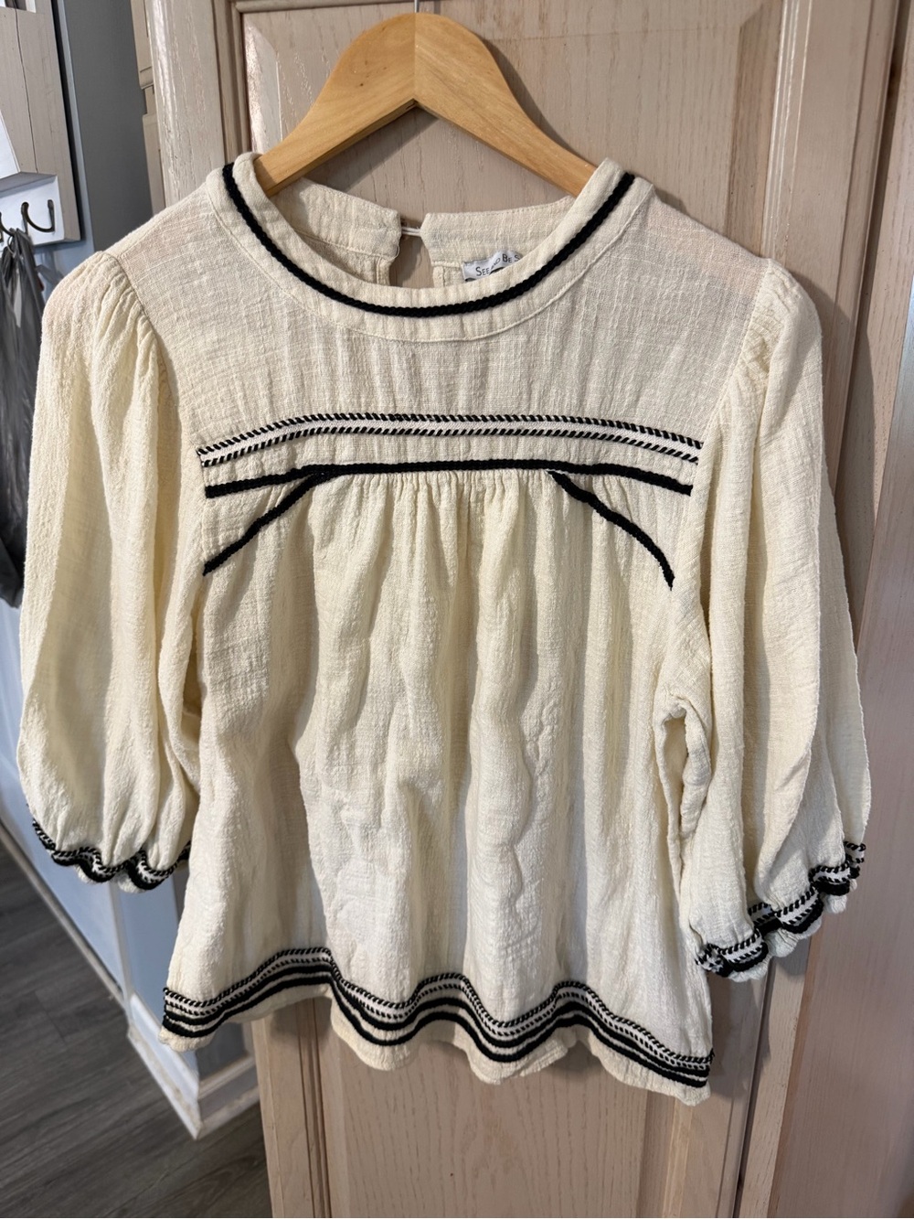 Boheme Cream Peasant Blouse with Black Trim